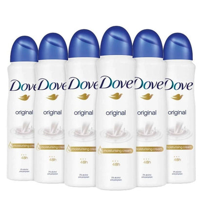 Dove Original Deodorant Body Spray 5 fl oz - Pack of 6, Odor Protection, Alcohol-Free Antiperspirant Spray for Women