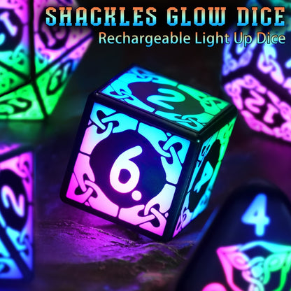 LED Dice Set 7pcs Wireless Rechargeable Light Up, Colorful Glowing Polyhedral Dice with Charging Box