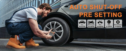 Portable Tire Inflator Cordless Air Compressor – 150PSI Fast Inflation, 5000mAh Rechargeable Battery, Digital Pressure Gauge, LED Light