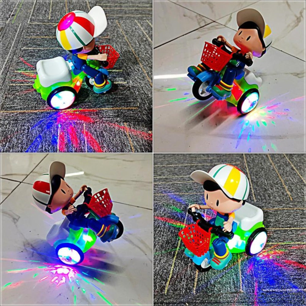 Kids Electric Tricycle Toy Motorcycle with 360° Rotation & Luminous Lights, Push & Power Dual-Mode Stunt Vehicle for Toddlers Boys Girls