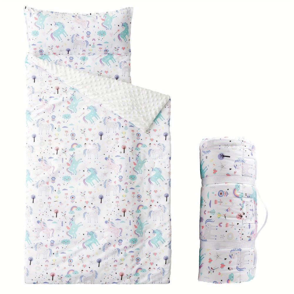 Kids Nap Mat Roll-Up Sleeping Mat for Daycare & Travel - 100% Polyester, Fun Prints for Entryways, Bedrooms and Living Spaces