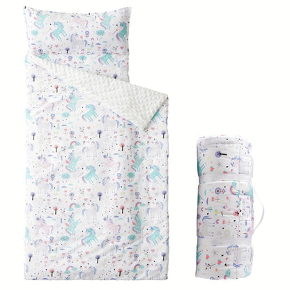 Kids Nap Mat Roll-Up Sleeping Mat for Daycare & Travel - 100% Polyester, Fun Prints for Entryways, Bedrooms and Living Spaces