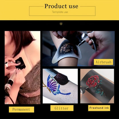 Eight-Piece Hand Tattoo Stencil Set with Long Henna-Style Floral Patterns in SM012 or SM013