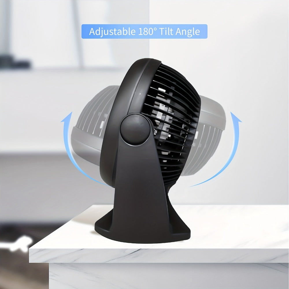 Turbo Table Fan 8 Inch 3-Speed Quiet Air Circulator, Wall Mountable with Adjustable Tilt and Carry Handle