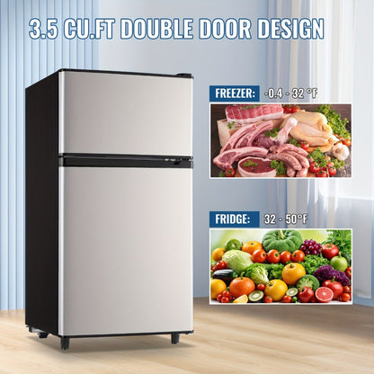 Small Fridge with Freezer, 2-Door Compact Refrigerator with 7-Level Adjustable Thermostat, Removable Shelves & Basket
