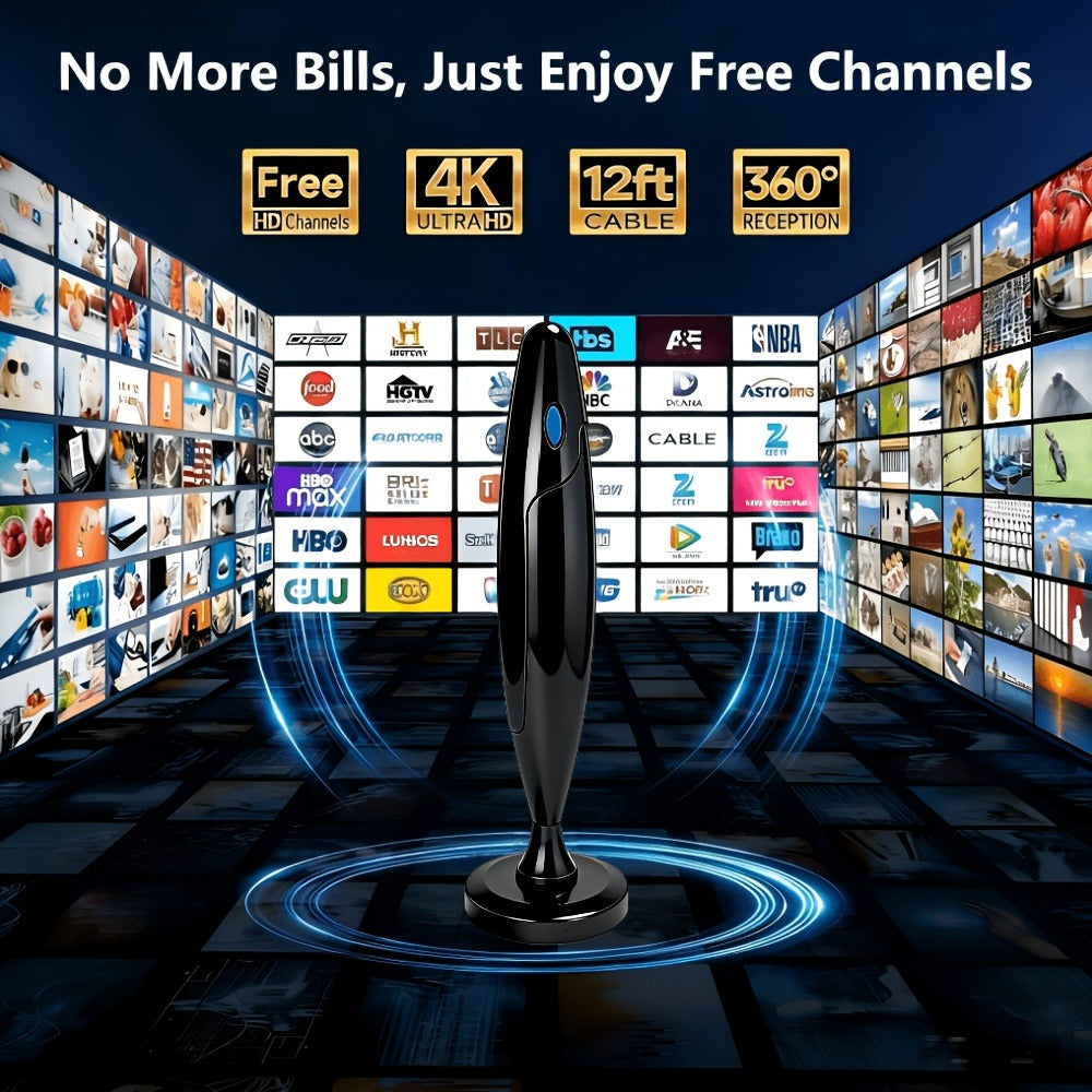 AI Smart TV Antenna Indoor with Signal Booster Amplifier – 4K 1080P HD, Digital Tuner, Range Extender, Home Theater & Streaming Compatible