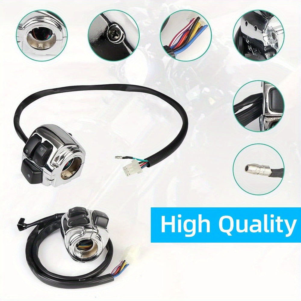 Harley Davidson Handlebar Control Switches with Wiring Harness, Chrome 1-Inch Left & Right Switch Kit for Sportster Softail Dyna V-ROD