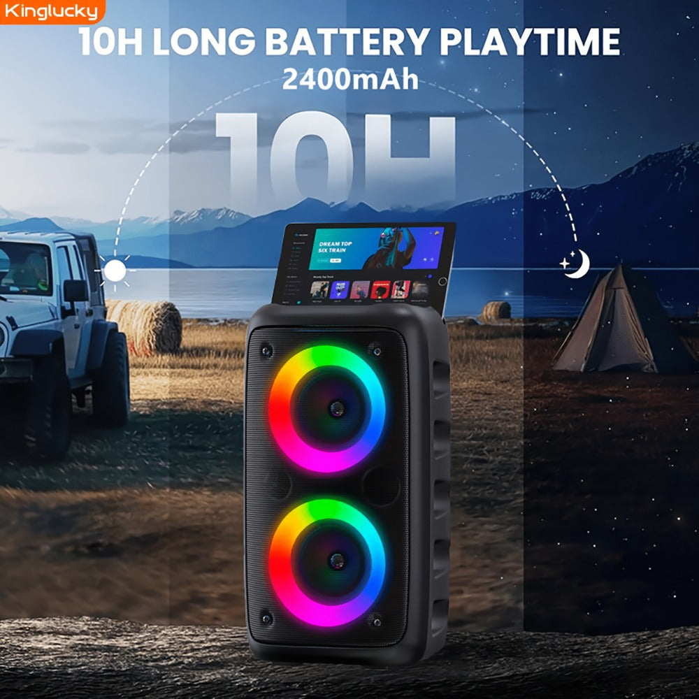 Portable Bluetooth Speaker Kinglucky Karaoke Model with 5.2 Wireless, RGB Lights, Included Mic, USB, TF and FM