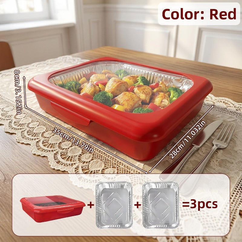 Aluminum Foil Insulated Food Tray Set 2-in-1 Reusable Stand with 2 Disposable Foil Trays for Grilling, Camping and Outdoor Meals