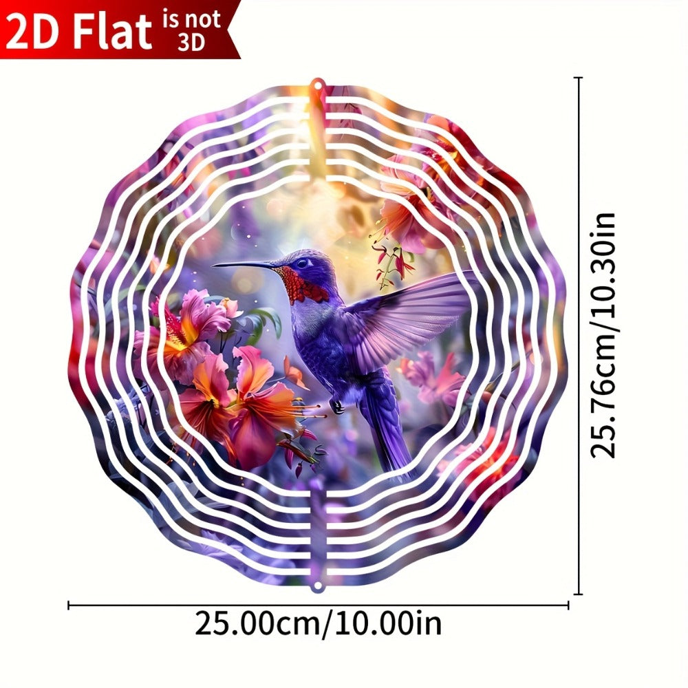 Hummingbird Wind Spinner for Garden – 10" Kinetic Metal Sculpture with Color-Changing Feathers, Wind-Powered 2D Flat Iron Art for Outdoor