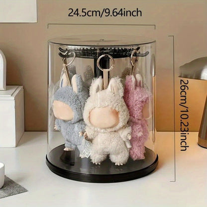 LABUBU Display Case 360 Rotating Acrylic Box with Dust Cover – Plush Toy Figure Storage Case Multi-Layer Hanging Rack for Collectible