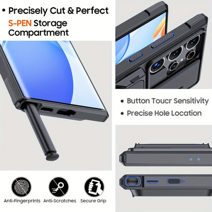 Phone Case Wallet with 4–5 Card Holder, Multi-Angle Stand and Sliding Lens Cover for Galaxy S24 Ultra