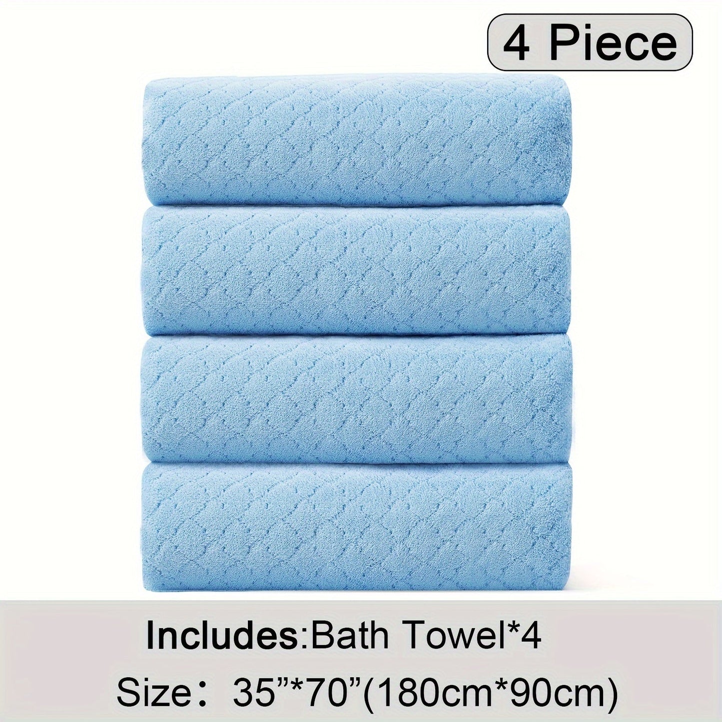 Bath Towels Set 4 Piece Diamond-Pattern Microfiber Towels in 10 Solid Color Options for Home and Guest Use