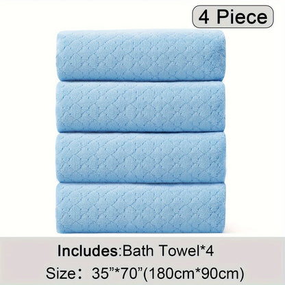 Bath Towels Set 4 Piece Diamond-Pattern Microfiber Towels in 10 Solid Color Options for Home and Guest Use