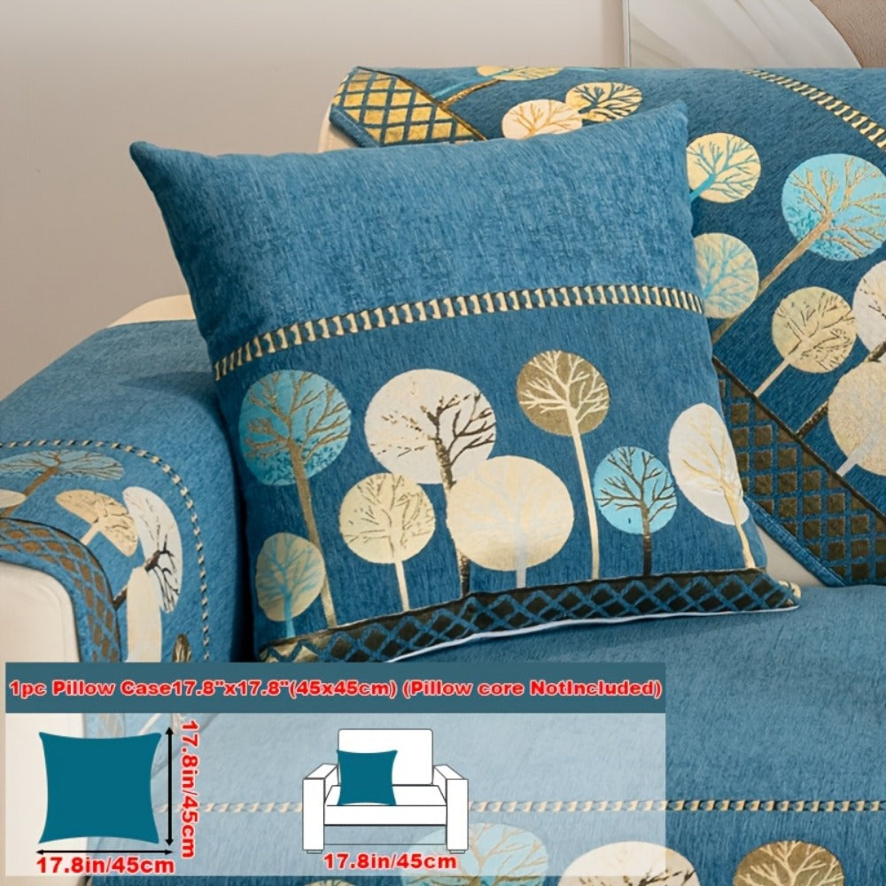 Sofa Cover, Geometric Embroidered Knit Couch Pad in Gray, Blue or White with Three Size Options