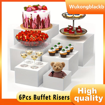 Acrylic Buffet Risers 6pcs Display Stand Set 8 Sizes 3"-10", Cube Box Riser Shelf for Party Catering Dessert Table