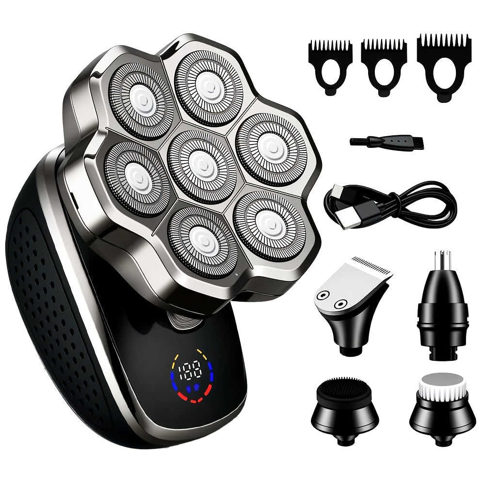 Electric Shaver 5-in-1 Bald-Head Grooming Tool with 7D or 9D Floating Heads and Magnetic Blade Options