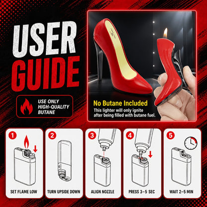 Red High-Heel Shoe Refillable Butane Lighter with Adjustable Soft Flame and Metal Body Design