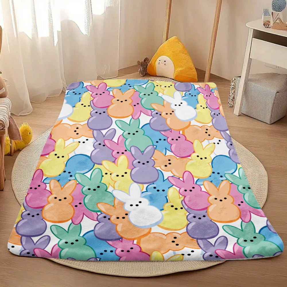 Pastel Rabbit Print Throw Blanket with Repeating Multicolor Bunny Design in Four Rectangular Size Options
