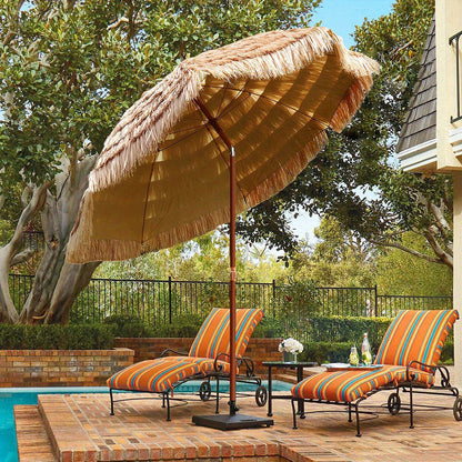 Patio Umbrella 7.5FT Thatch-Style Tiki Design with Steel Pole, Iron Frame, Push Tilt and One-Piece Option