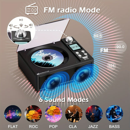 CD Player with Bluetooth Stereo Speakers, FM Radio, USB Playback, AUX Input, LED Display, Remote Control