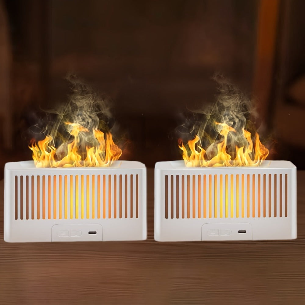 Humidifier Flame-Effect USB Diffuser with Seven LED Colors, Black or White, Single and Two-Pack Options