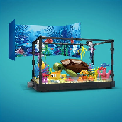 Building Block Set Marine Turtle Aquarium Model MY072 with Framed Underwater Scene and Hanging Sea Details