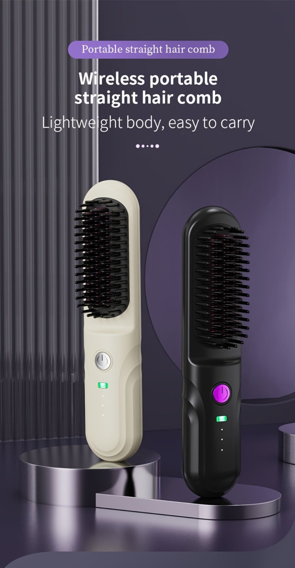 Wireless Hair Straightener Comb - Portable Cordless Straightening Brush with 3-Min Fast Heat, 3 Temp Settings 170-190°C