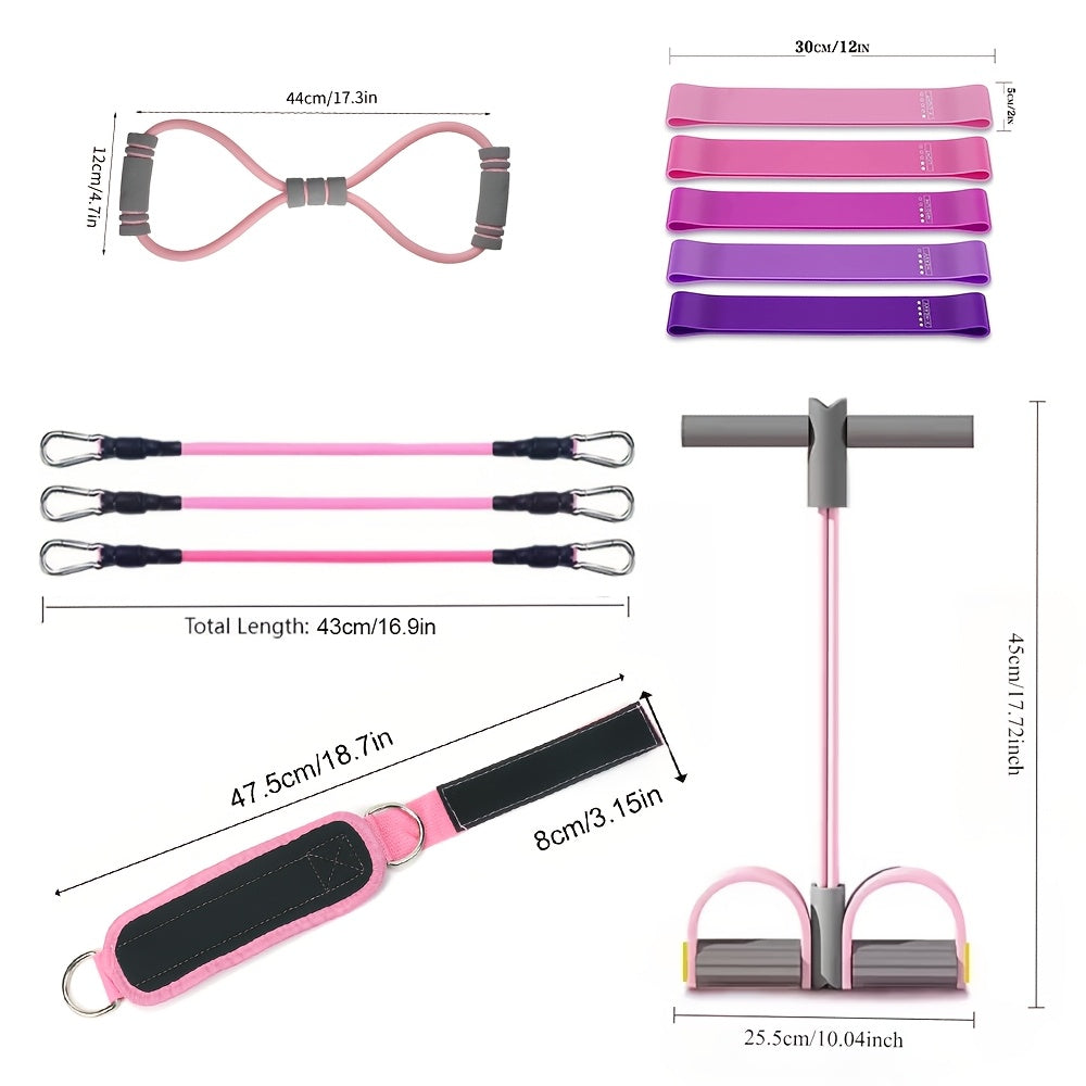 Fitness Equipment Pink Multi-Piece Resistance Kit with Fabric Loops Tube Puller and Pedal Puller