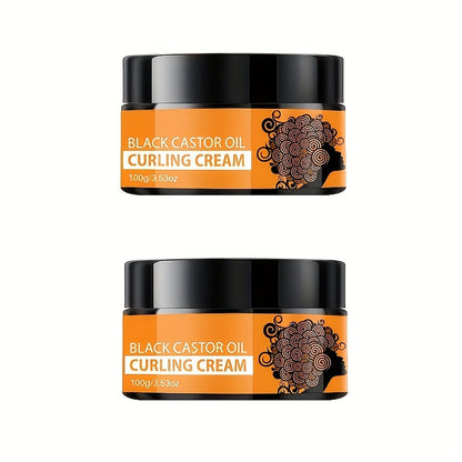 Castor Oil Curl Defining Cream 2-Pack, Deep Moisture Curl Styler with Rosemary & Coconut Oil, Frizz Control