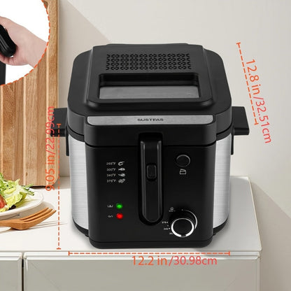 1500W Black Deep Fryer with 1.5L or 2.5L Capacity, Windowed Removable Lid and Temperature Dial