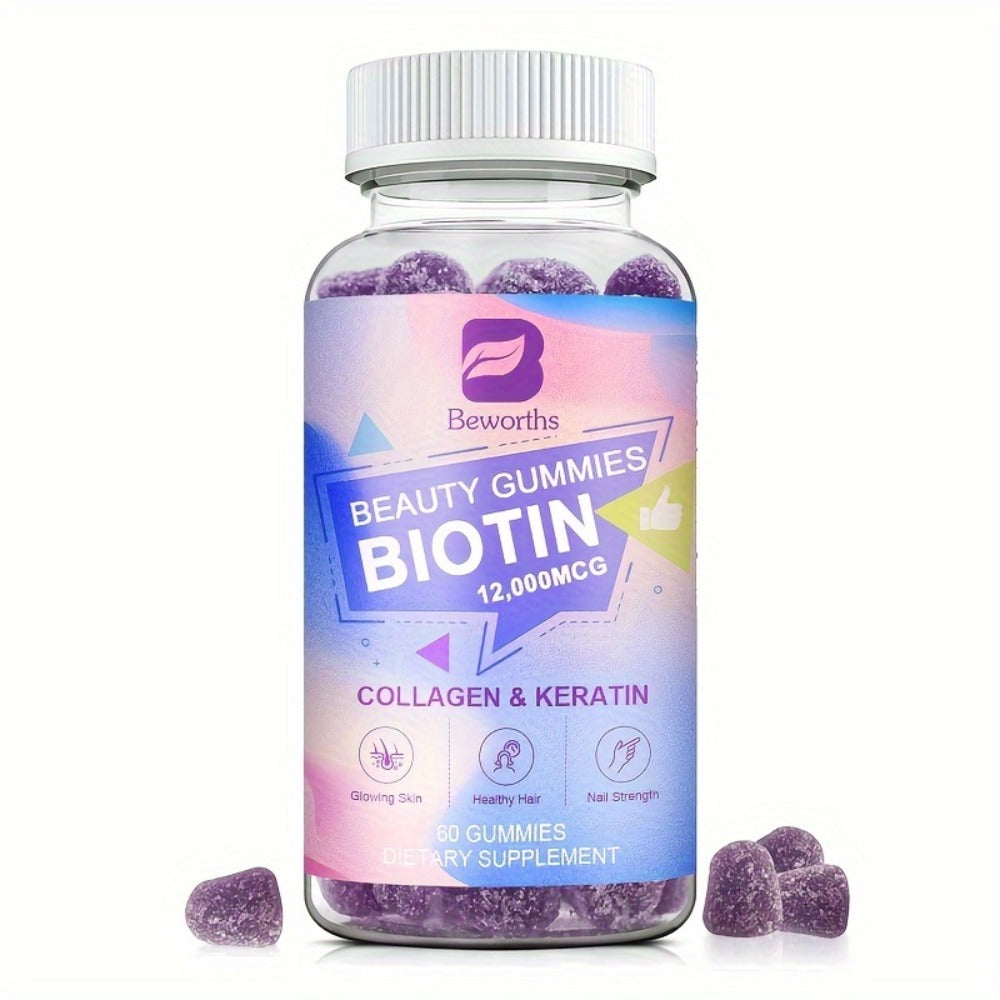 Biotin Gummies 12000mcg, with Collagen, Keratin, Chlorophyll, Zinc & Vitamins A B6 B12 C D E, Hair