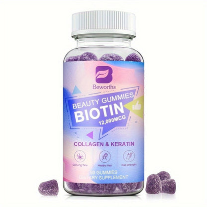 Biotin Gummies 12000mcg, with Collagen, Keratin, Chlorophyll, Zinc & Vitamins A B6 B12 C D E, Hair