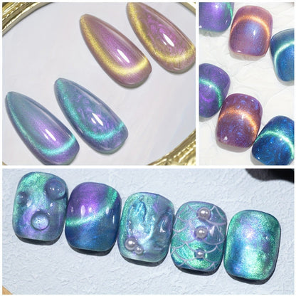 Gel Nail Polish 6-Piece 9D Aurora Magnetic Cat-Eye Set with Pearl-Shell Glitter Effect and UV/LED Soak-Off Cure