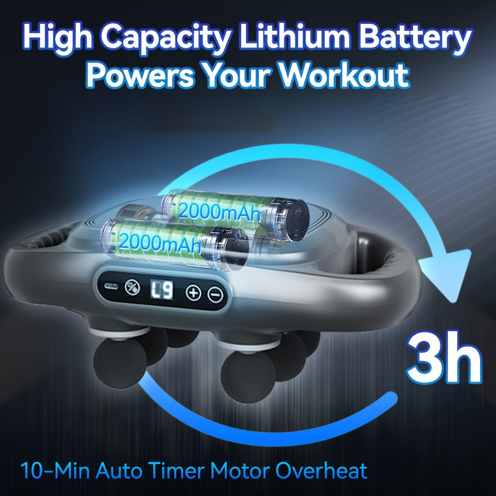 Tapping Massage Gun with 6 Interchangeable Heads, USB Rechargeable Handheld Deep Tissue Vibration Massager for Back