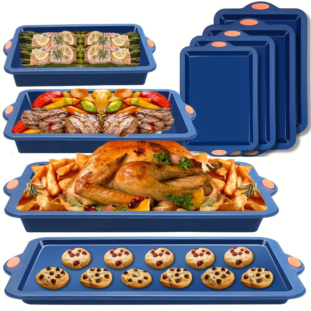 Silicone Baking Pans Set 4-Piece, Nonstick Bakeware with Metal Reinforced Frame, Includes Baking Sheet