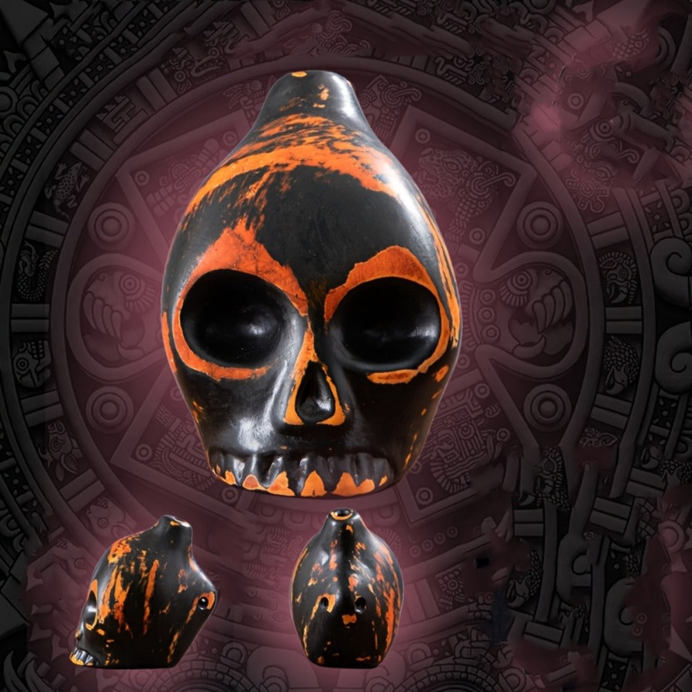 Ceramic Aztec Death Whistle, Handcrafted Skull Sound Effect Collectible detail image - detail view 10