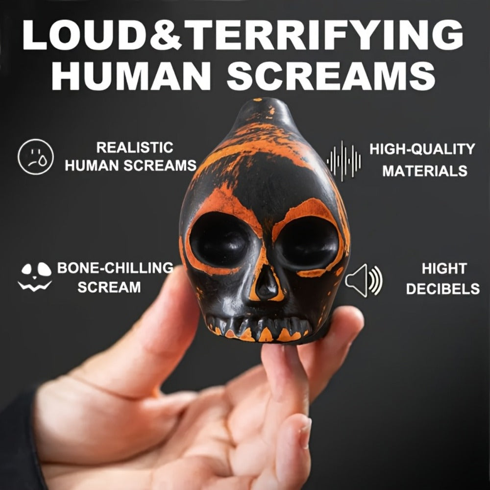 Ceramic Aztec Death Whistle, Handcrafted Skull Sound Effect Collectible detail image