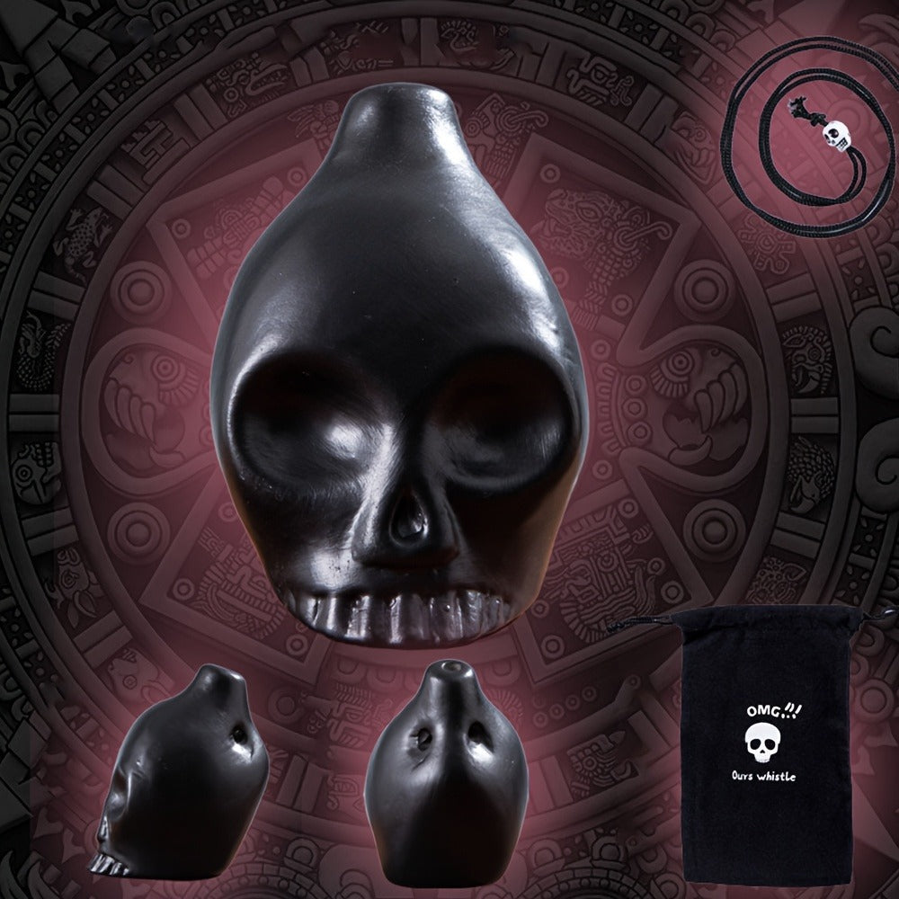 Ceramic Aztec Death Whistle, Handcrafted Skull Sound Effect Collectible detail image - detail view 5