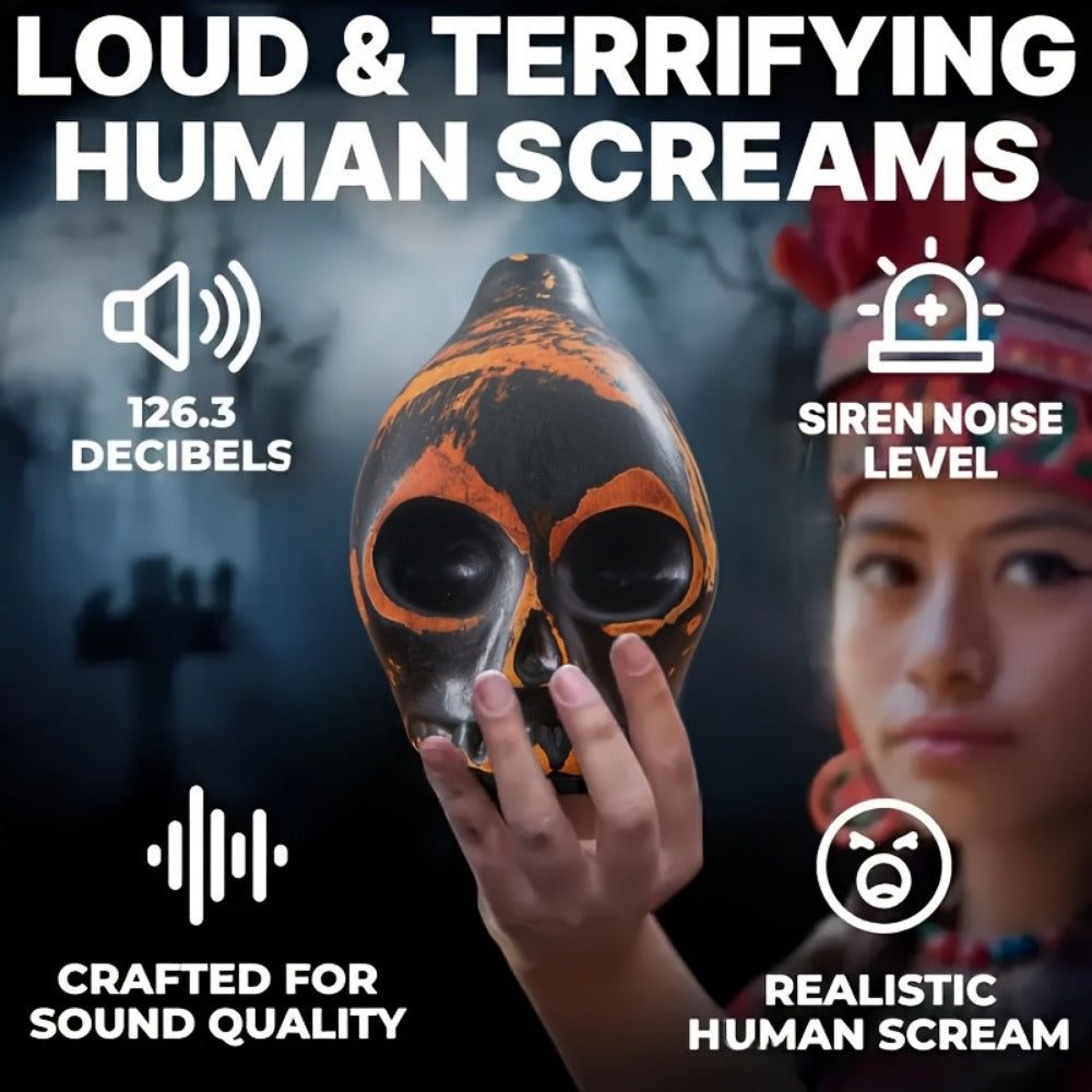 Ceramic Aztec Death Whistle, Handcrafted Skull Sound Effect Collectible detail image - detail view 8