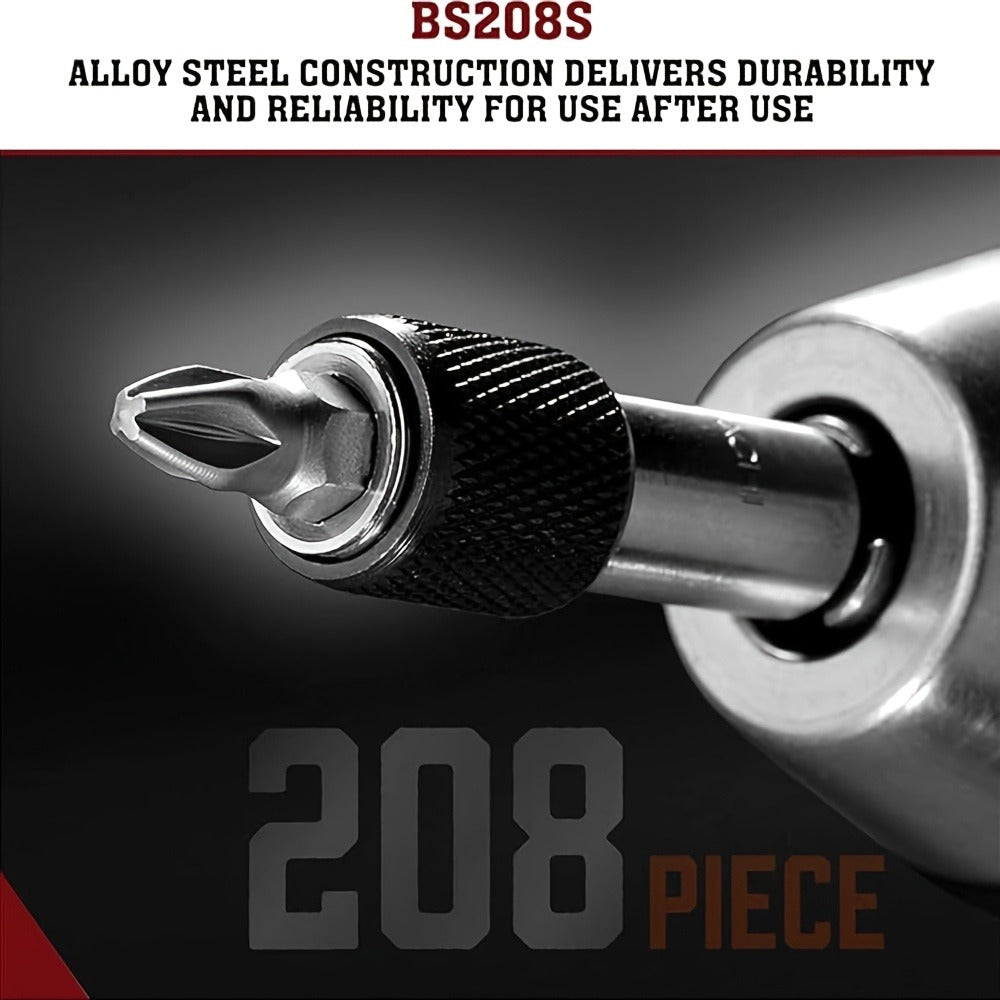 208-Piece Screwdriver Bit Set Impact Driver Kit – S2 Steel Torx Phillips Square Hex Nut Driver with Toolbox for Drill Power Tool DIY Auto