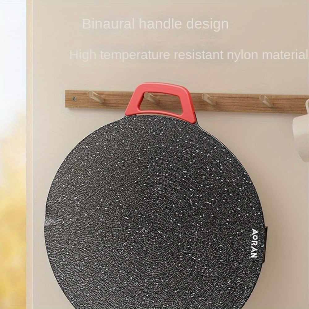 Korean BBQ Grill Pan, Round Non-Stick Multi-Functional Electric Grill Pan with Red Handle & Adjustable Settings