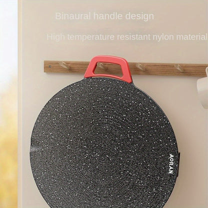 Korean BBQ Grill Pan, Round Non-Stick Multi-Functional Electric Grill Pan with Red Handle & Adjustable Settings