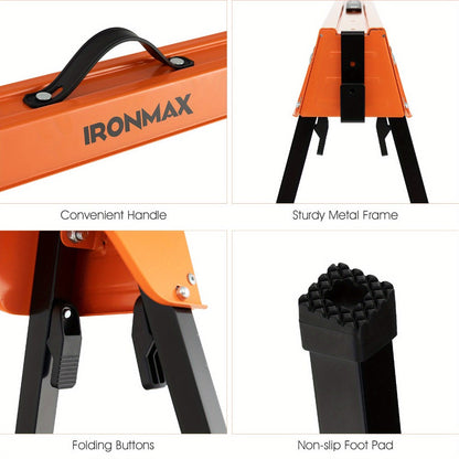IRONMAX Folding Sawhorse 2 Pack Portable Collapsible Work Support Horses with Metal Frame Anti-Slip Pads