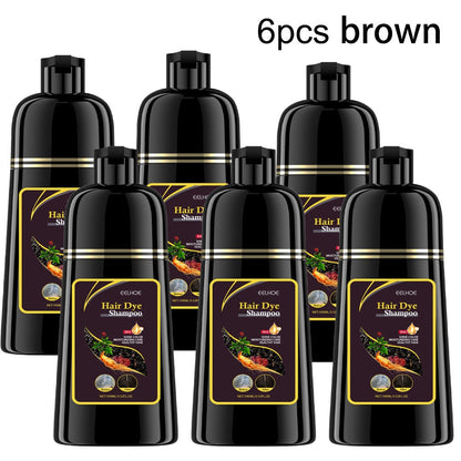 Hair Dye Shampoo 3-in-1 Color Conditioner Cooling Formula 6pcs Set – Black & Brown Gradual Gray Coverage, Unisex Long Hair Color Shampoo