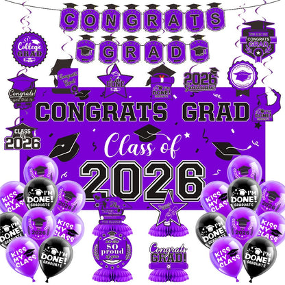 Class of 2026 Graduation Decoration Set with Letter Banner, Hanging Pieces and Six Color Options