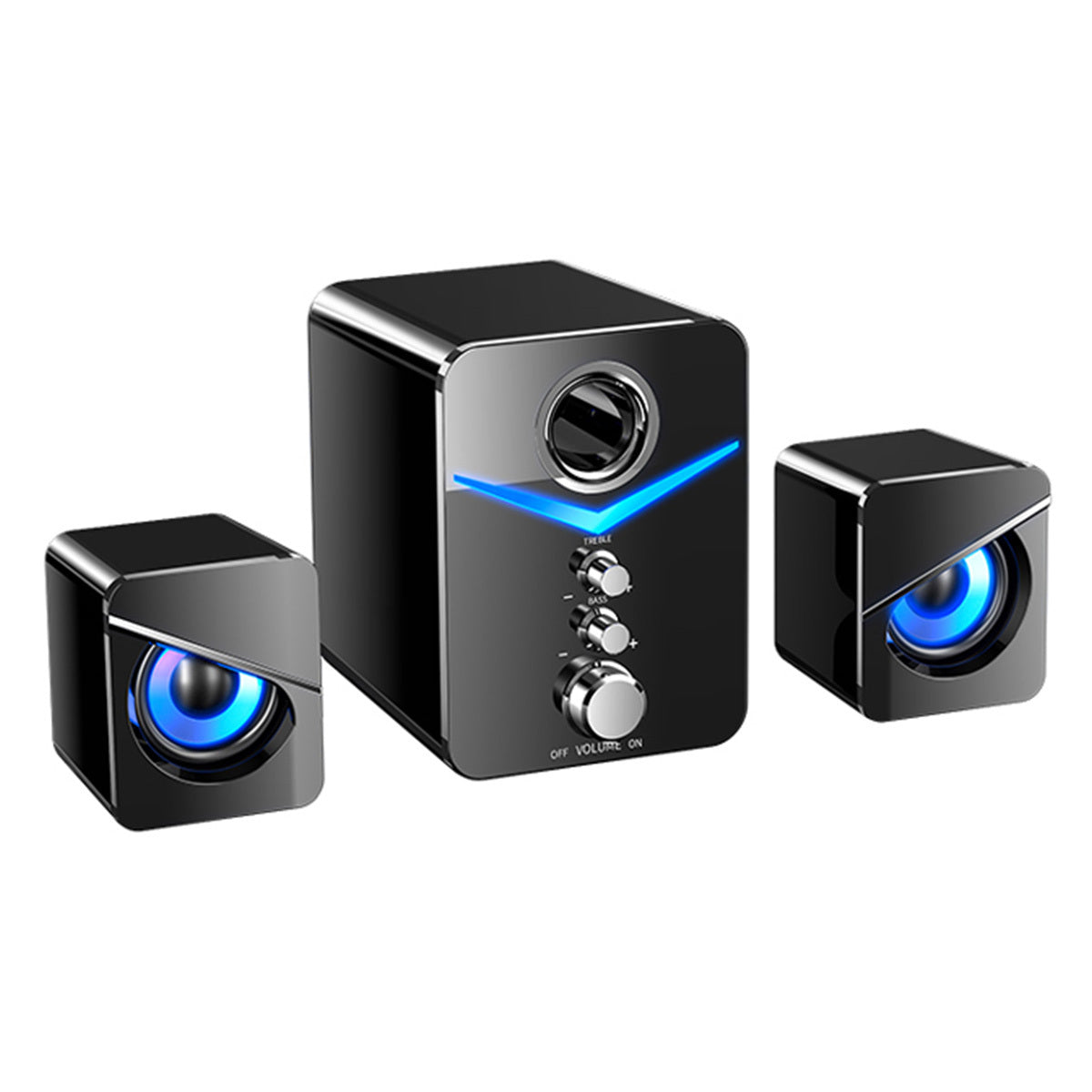 USB Powered Computer Speakers with Subwoofer, 3.5mm Aux Wired Desktop PC Laptop Speaker System, Dual 2" Tweeter + 3" Subwoofer