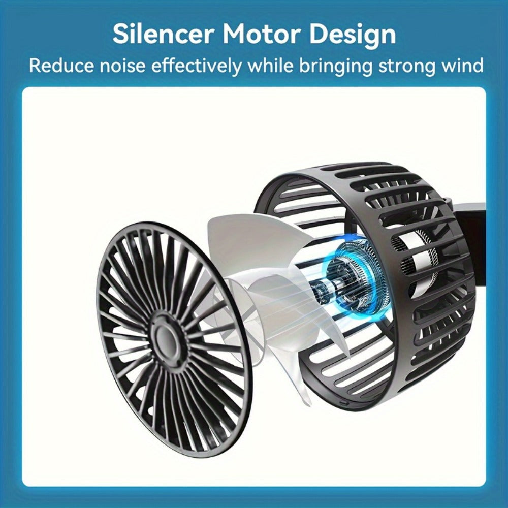 Car Fan for Back Seat – Dual Head USB Cooling Fan, Foldable 360° Rotation, Ultra-Quiet Motor, 70-Inch Cord, for Vehicle, Home & Office Use