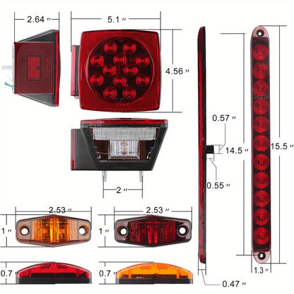 Trailer LED Light Kit – Square Stop Turn Tail Lights, 29FT Wiring Harness, 6 LED Marker Lights & 11-LED Light Bar with License Plate Bracket
