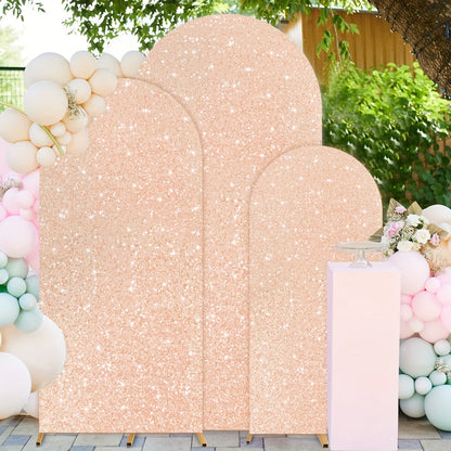 Sequins Wedding Arch Cover Set of 3 Sizes 4ft 5ft 6ft Metallic Spandex Arch Backdrop Cover Payette Glitter Arch Stand Cover for Wedding